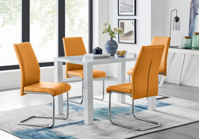 Furniturebox Pivero White High Gloss Dining Table And 4 Mustard Lorenzo Chairs Set - image 1