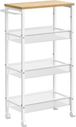 Songmics Vasagle Storage Cart, 4-Tier, Space-Saving Rolling Trolley, Metal, Handle, Trolley For Small Spaces, Oak And White - thumbnail 6