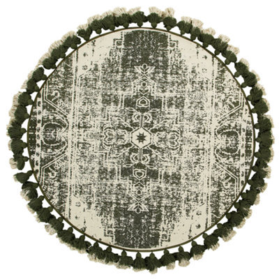 Beliani Round Cotton Area Rug With Tassels 120 Cm Cream And Green Kahta - image 1
