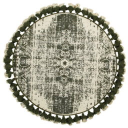 Beliani Round Cotton Area Rug With Tassels 120 Cm Cream And Green Kahta - thumbnail 1