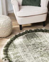 Beliani Round Cotton Area Rug With Tassels 120 Cm Cream And Green Kahta - thumbnail 2