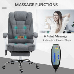 Vinsetto Ergonomic Heated 6 Points Vibration Massage Office Chair Grey - thumbnail 4