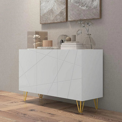 White Sideboard Storage Cabinet Unit High Gloss Shelving Cupboard Living Room - image 1