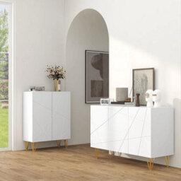 White Sideboard Storage Cabinet Unit High Gloss Shelving Cupboard Living Room - thumbnail 3