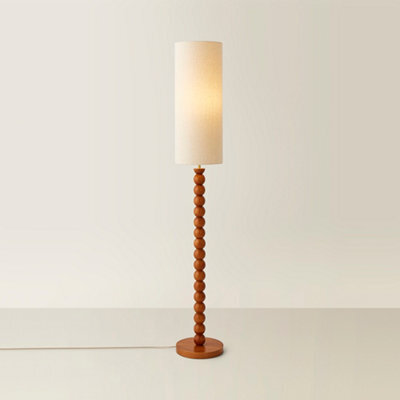 Valuelights Wyatt Natural Linen Tall Lamp Shade Walnut Wood Bobbin Floor Lamp - image 1