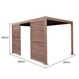 MonsterShop Metal Pergola 4M X 3M Wood Effect & 2 Side Panels Tilting Canopy Roof Aluminium Outdoor Garden Gazebo Sun Rain Shelter Patio - thumbnail 4