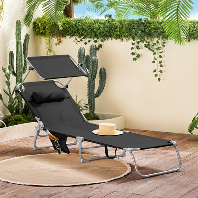 Sobuy Ogs48-Sch, Folding Chair Sun Lounger With Adjustable Sun Shade And Backrest, Black,w193Xd55.5Xh103 - image 1