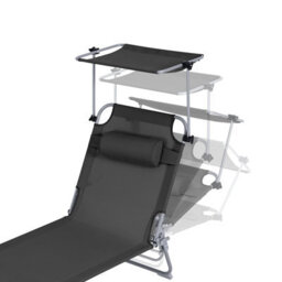 Sobuy Ogs48-Sch, Folding Chair Sun Lounger With Adjustable Sun Shade And Backrest, Black,w193Xd55.5Xh103 - thumbnail 8