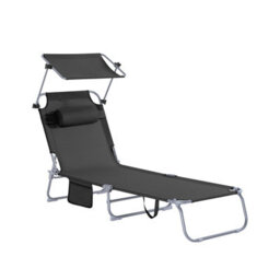 Sobuy Ogs48-Sch, Folding Chair Sun Lounger With Adjustable Sun Shade And Backrest, Black,w193Xd55.5Xh103 - thumbnail 2