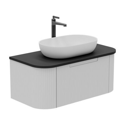 Plum&clay Solara Fluted White Wall Hung Drawer Vanity Unit With Black Worktop (W)900mm - image 1