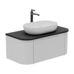Plum&clay Solara Fluted White Wall Hung Drawer Vanity Unit With Black Worktop (W)900mm - thumbnail 1