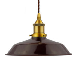 Burgundy Red Small Trinity Metal Painted Dome Pendant Light With Antique Gold Lamp Holder And Brown Twisted Cable - Se Home
