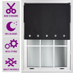 Furnished Made To Measure Blackout Roller Blinds With Round Eyelets And Metal Fittings - Black (W)180Cm (L)210Cm - thumbnail 1