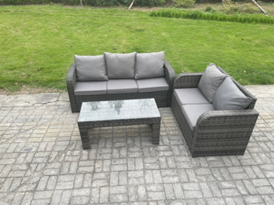 Fimous Outdoor Rattan Garden Furniture Set Patio Lounge Sofa Set With Rectangular Coffee Table Dark Grey Mixed - image 1