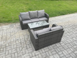 Fimous Outdoor Rattan Garden Furniture Set Patio Lounge Sofa Set With Rectangular Coffee Table Dark Grey Mixed - thumbnail 2