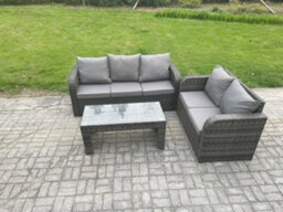 Fimous Outdoor Rattan Garden Furniture Set Patio Lounge Sofa Set With Rectangular Coffee Table Dark Grey Mixed - thumbnail 1