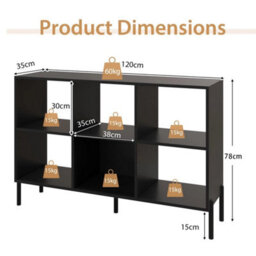 6 Cube Storage Bookcase Wooden Open Bookshelf With 5 Metal Legs - thumbnail 2