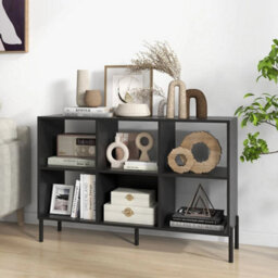 6 Cube Storage Bookcase Wooden Open Bookshelf With 5 Metal Legs - thumbnail 5