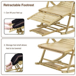 Fativo  Widen Backrest 54Cmw Folding Rocking Chair Bamboo Indoor Outdoor Furniture W/retractable Footrest Brown - thumbnail 4