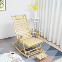 Fativo  Widen Backrest 54Cmw Folding Rocking Chair Bamboo Indoor Outdoor Furniture W/retractable Footrest Brown - thumbnail 6