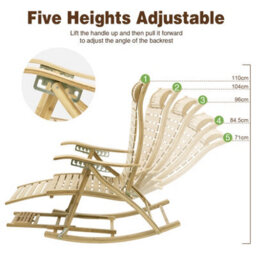 Fativo  Widen Backrest 54Cmw Folding Rocking Chair Bamboo Indoor Outdoor Furniture W/retractable Footrest Brown - thumbnail 3