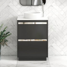 Royal Bathrooms Orion 600mm Matt Obsidian Black Floor Standing Plain White Countertop Vanity Unit 2 Drawer With Round Basin & Chrome Accent Trim - thumbnail 1