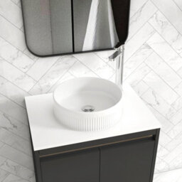 Royal Bathrooms Orion 600mm Matt Obsidian Black Floor Standing Plain White Countertop Vanity Unit 2 Drawer With Round Basin & Chrome Accent Trim - thumbnail 5