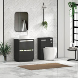 Royal Bathrooms Orion 600mm Matt Obsidian Black Floor Standing Plain White Countertop Vanity Unit 2 Drawer With Round Basin & Chrome Accent Trim - thumbnail 3
