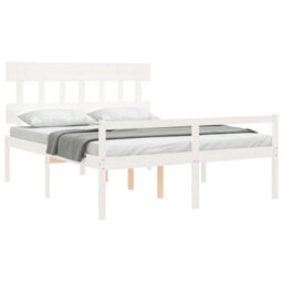 Berkfield Bed Frame With Headboard White 160X200 Cm Solid Wood - thumbnail 4