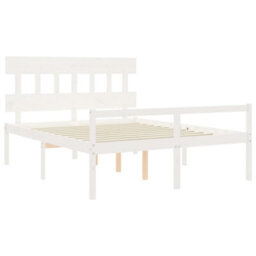 Berkfield Bed Frame With Headboard White 160X200 Cm Solid Wood - thumbnail 5
