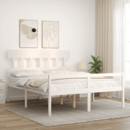 Berkfield Bed Frame With Headboard White 160X200 Cm Solid Wood - thumbnail 3