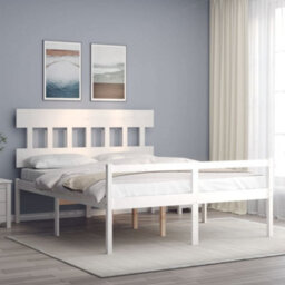 Berkfield Bed Frame With Headboard White 160X200 Cm Solid Wood - thumbnail 1