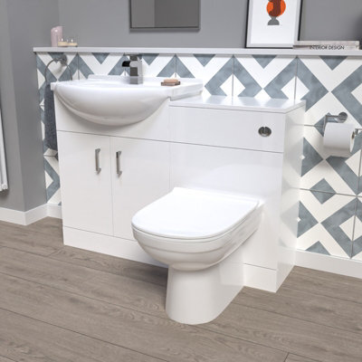 Nes Home 1150mm White Freestanding Vanity Unit With Basin, Wc Unit & Btw Toilet - image 1