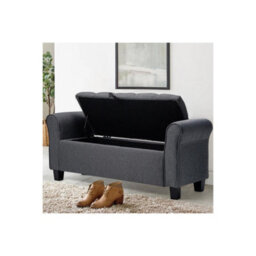 Linen Fabric Grey Bench Bed End Window Seat Ottoman Storage Stool - thumbnail 2