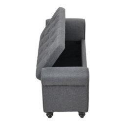 Linen Fabric Grey Bench Bed End Window Seat Ottoman Storage Stool - thumbnail 4