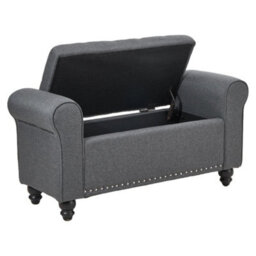 Linen Fabric Grey Bench Bed End Window Seat Ottoman Storage Stool