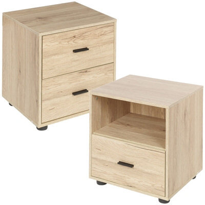 Urbn-Living Urbnliving Height 43Cm 1 Drawer Wooden Bedside Table Cabinet Oak Bedroom Furniture Storage Nightstand - image 1