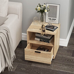 Urbn-Living Urbnliving Height 43Cm 1 Drawer Wooden Bedside Table Cabinet Oak Bedroom Furniture Storage Nightstand - thumbnail 4