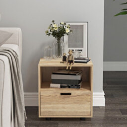 Urbn-Living Urbnliving Height 43Cm 1 Drawer Wooden Bedside Table Cabinet Oak Bedroom Furniture Storage Nightstand - thumbnail 2