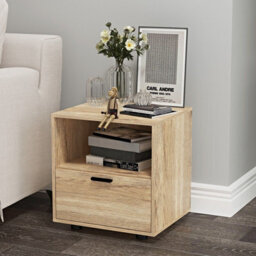 Urbn-Living Urbnliving Height 43Cm 1 Drawer Wooden Bedside Table Cabinet Oak Bedroom Furniture Storage Nightstand - thumbnail 3