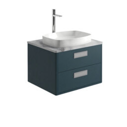 Plum&clay Canaria Blue Wall Hung Bathroom Vanity Unit With White Marble Countertop & Integrated Ceramic Basin (W)635mm (H)850mm - thumbnail 1