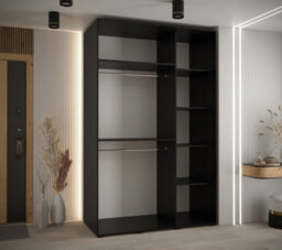 Arte Sapporo Ii Black Matt Mirrored Sliding Door Wardrobe - Sleek Space-Saving Design (H)2050mm (W)1500mm (D)600mm - thumbnail 4