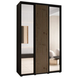 Arte Sapporo Ii Black Matt Mirrored Sliding Door Wardrobe - Sleek Space-Saving Design (H)2050mm (W)1500mm (D)600mm - thumbnail 2
