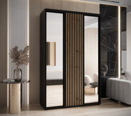 Arte Sapporo Ii Black Matt Mirrored Sliding Door Wardrobe - Sleek Space-Saving Design (H)2050mm (W)1500mm (D)600mm