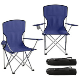2X 120Kg Heavy Duty Folding Chair, Portable Outdoor Seat Camping Chair With Bag Blue - thumbnail 1