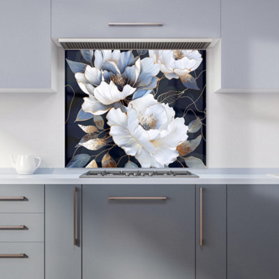 Warren Reed Designer Elegant Floral Symphony In Blue And Gold Kitchen Splashback - image 1