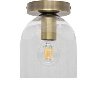 First Choice Lighting Belten - Clear Glass Cloche Antique Brass Ceiling Light Fitting - image 1