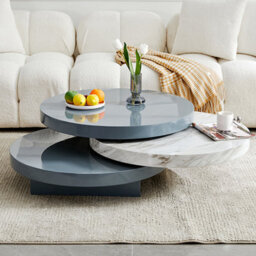 Furniture in Fashion Triplo Round Rotating Coffee Table Grey Magnesia Marble Effect - thumbnail 3