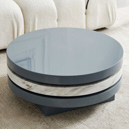 Furniture in Fashion Triplo Round Rotating Coffee Table Grey Magnesia Marble Effect - thumbnail 2