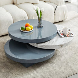 Furniture in Fashion Triplo Round Rotating Coffee Table Grey Magnesia Marble Effect - thumbnail 1